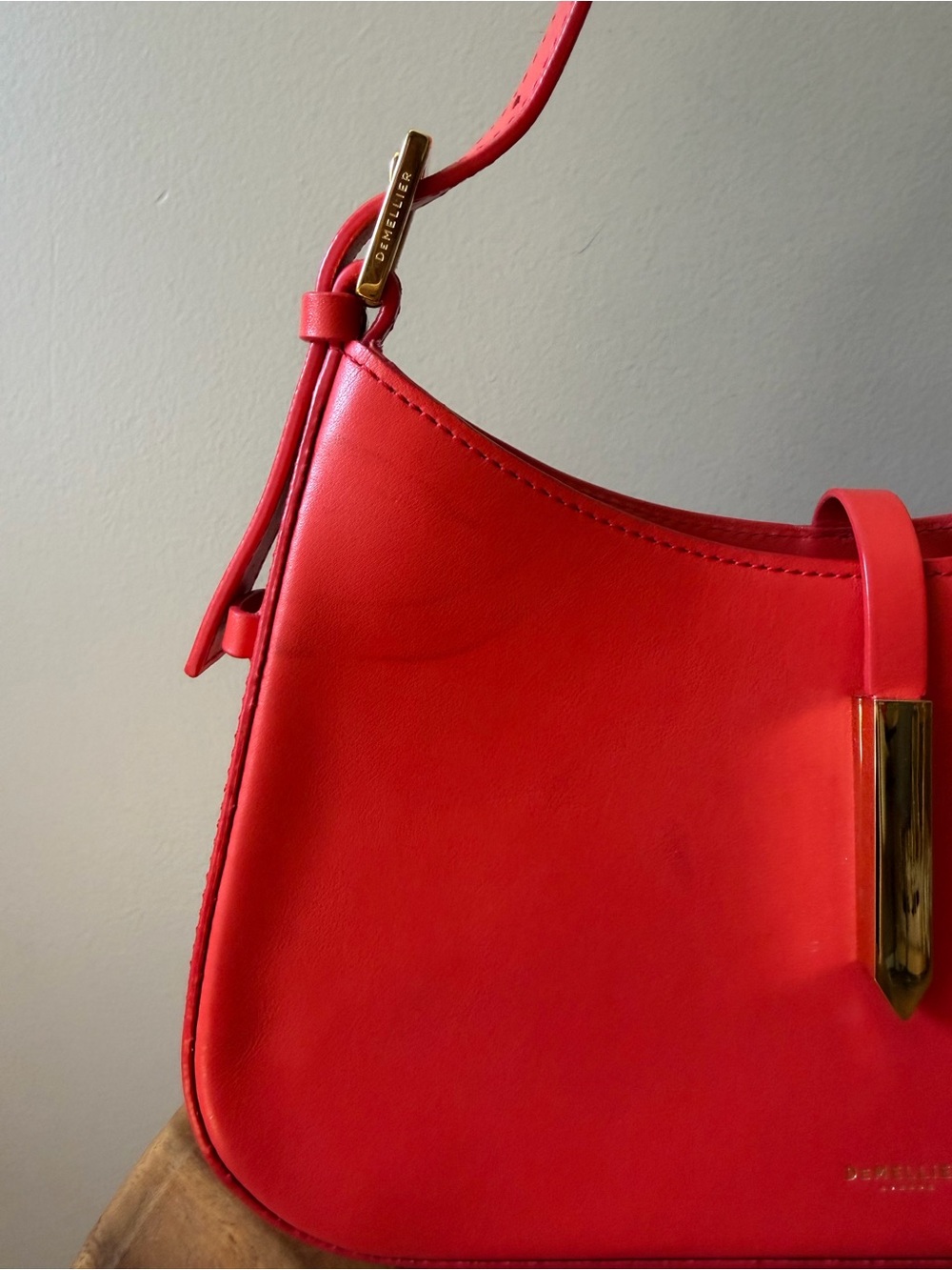 DeMellier Red Shoulder Bag with Gold Accent - Picture 4 of 5